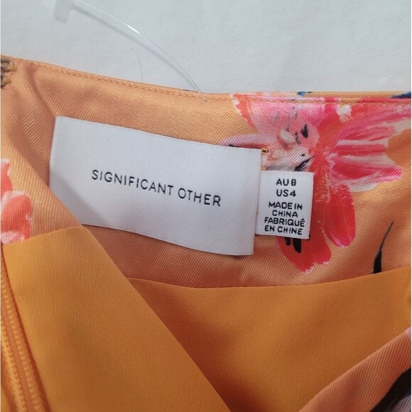 Significant Other Floral Orange and Pink  Puff Sleeve Cut Out Maxi Dress - Picture 8 of 10